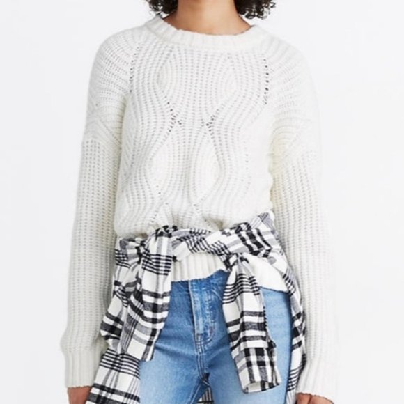 Madewell brand, “Everett Rib” off-white, cropped cable knit sweater - size S - Picture 1 of 11